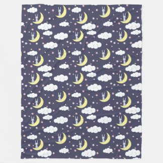 Süße Kaninchen-Häschen auf dem Mond mit Wolken ros Fleecedecke
