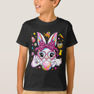 Süße Kaninchen-Hasen-Gesicht-Leopard-Kokette-Bogen T-Shirt