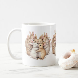 Süße Kaninchen in einer gemütlichen Pastell-Umarmu Kaffeetasse