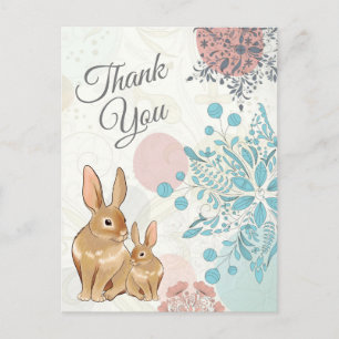Süße Kaninchen mit Blumen Frühling Danke Postkarte