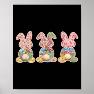 Süße Kaninchen Patchwork-Blumen-Oster-Eier Frohe O Poster