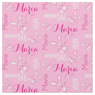 Süße Kaninchen rosa typografische Namensstoff Stoff