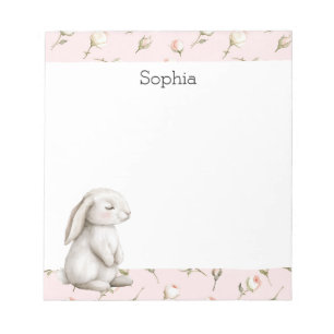 Süße Kaninchen Rosen Rosa Floral Notizblock