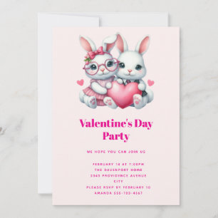 Süße Kaninchen teilen eine Valentins-Party mit Her Einladung