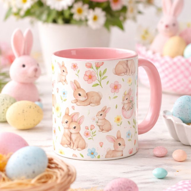 Süße Kaninchen und Blumen Muster Tasse (Von Creator hochgeladen)