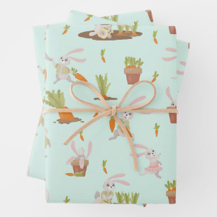 Süße Kaninchen und Karotten Geschenkpapier Set