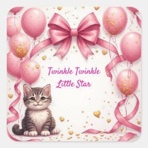 Süße Kätzchen-Baby-Party 🎀 Quadratischer Aufkleber