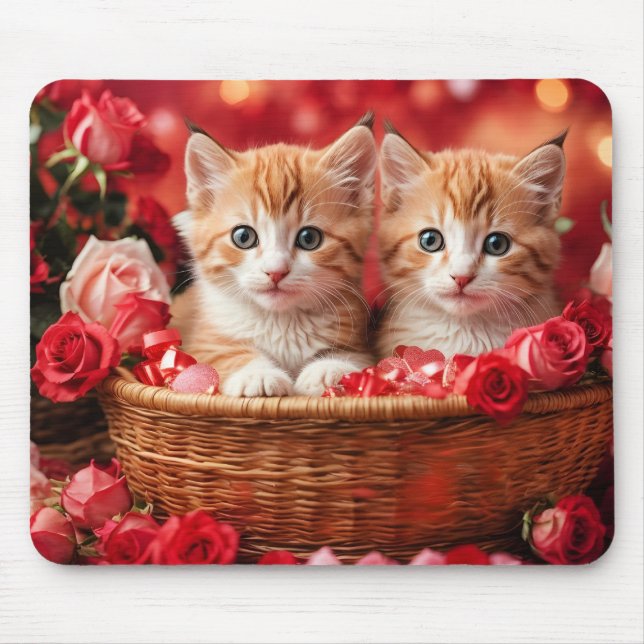 Süße Kätzchen in einem Strohkorb Mousepad (Vorne)