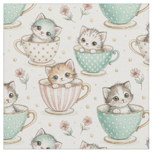 Süße Kätzchen in Teetassen - Kinder Katzen Design  Stoff