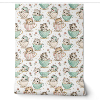 Süße Kätzchen in Teetassen - Kinder Katzen Design  Tapete