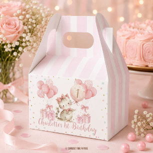 Süße Kätzchen Katze Rosa Ballons 1. 2. 3. Geburtst Geschenkschachtel