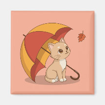 Süße Kätzchen Katze Rot Gelb Regenschirm Fall Rosa