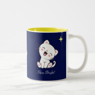 Süße Kätzchen-Katze & Stern auf Blau Zweifarbige Tasse
