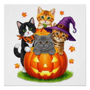 Süße Kätzchen Kürbis Halloween Gruselige Jahreszei Poster