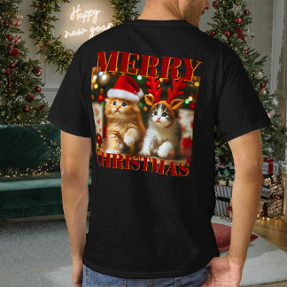 Süße Kätzchen mit Weihnachtsmann und Rentierhüten T-Shirt