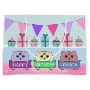 Süße Kätzchen Personalisiertes Alles Gute zum Gebu Große Geschenktüte