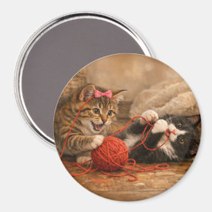 Süße Kätzchen spielen mit Rundgarn Magnet