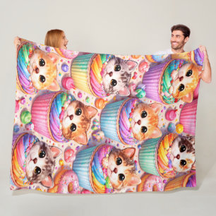 Süße Kätzchen und Cupcakes, Fleece-Decke, Regenbog Fleecedecke