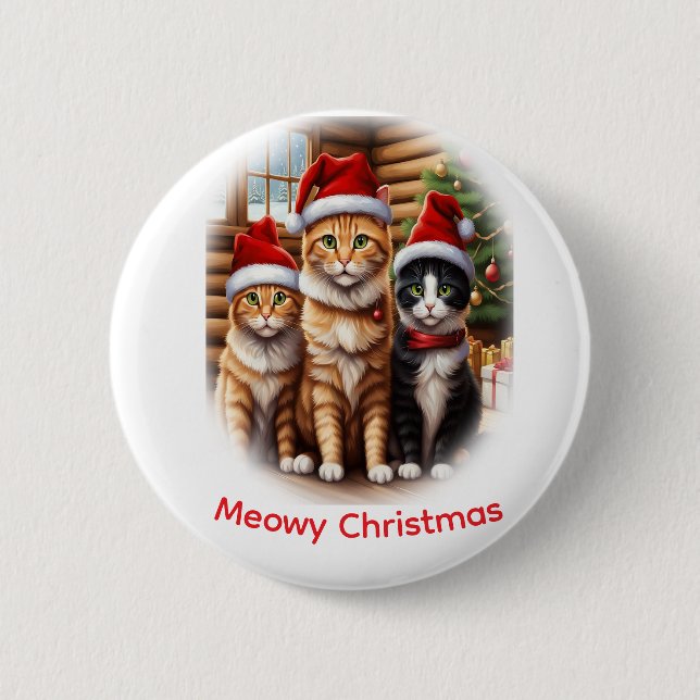 Süße Kätzchen Weihnachten Button (Vorderseite)
