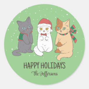 Süße Kätzchen Weihnachten Katze Schnee Winter Urla Runder Aufkleber