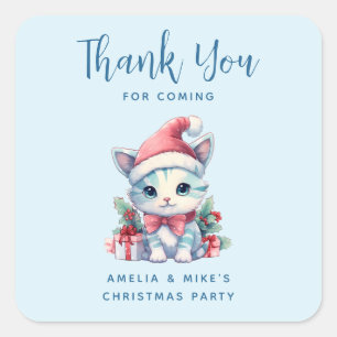 Süße Kätzchenkatze in einem Weihnachtsmannhut Weih Quadratischer Aufkleber