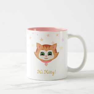 Süße Kätzchenkatze und Sterne in Pastellfarben Zweifarbige Tasse