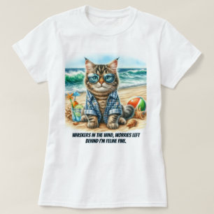 Süße Katze am Strand Katzenliebhaber T-Shirt