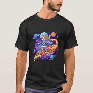 Süße Katze Astronaut Surfing Pizza Weltraum Langar T-Shirt