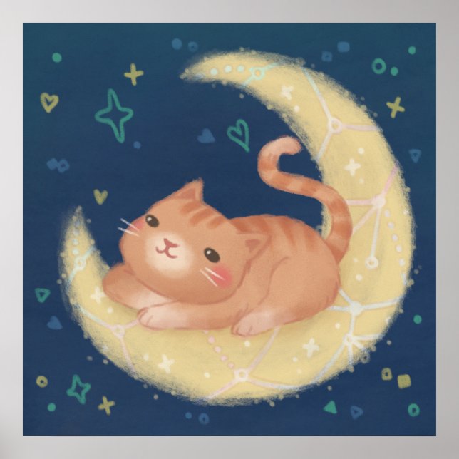 Süße Katze auf dem Mond Poster (Vorne)