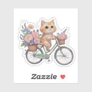 Süße Katze auf floralem Fahrrad-Aufkleber Aufkleber