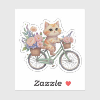 Süße Katze auf floralem Fahrrad-Aufkleber Aufkleber