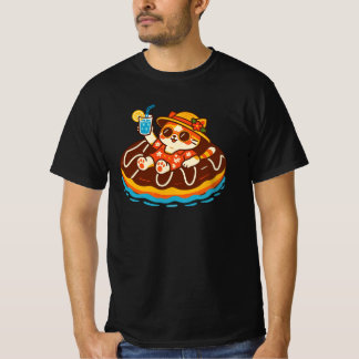Süße Katze auf Schokoladen-Donut-Float | Sommer Ka T-Shirt