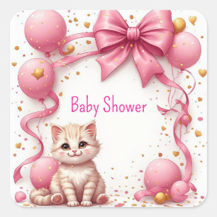 Süße Katze Baby Shower Gruß 🐱 Quadratischer Aufkleber