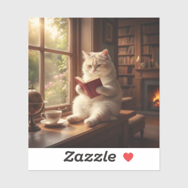 Süße Katze beim Lesen Aufkleber (Blatt)