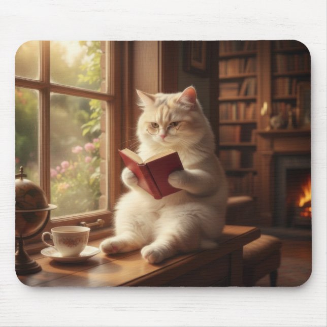 Süße Katze beim Lesen Mousepad (Vorne)