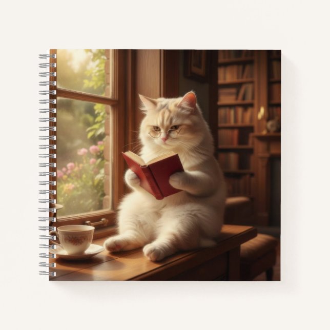 Süße Katze beim Lesen Notizbuch (Vorderseite)