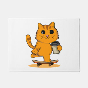 Süße Katze beim Skateboardfahren Fußmatte