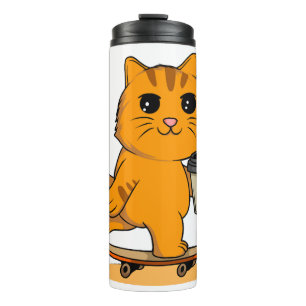 Süße Katze beim Skateboardfahren Thermosbecher