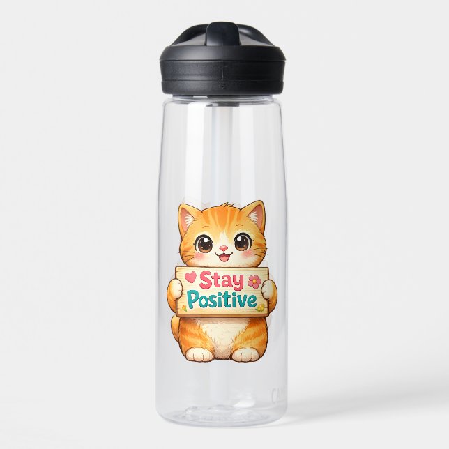 Süße Katze Bleib Positiv Kunstwerk Trinkflasche (Vorne)