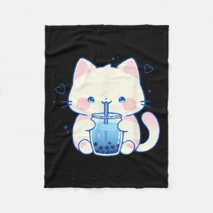 Süße Katze Boba Japan Süß Ästhetisch Anime Mädchen Fleecedecke