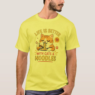 Süße Katze, die Nudeln isst, lustiger Ramen-Liebha T-Shirt
