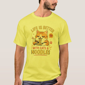 Süße Katze, die Nudeln isst, lustiger Ramen-Liebha T-Shirt