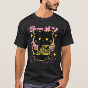 Süße Katze, die Ramen-Nudeln isst, Anime Neko Mädc T-Shirt