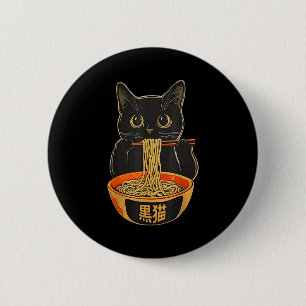 Süße Katze, die Ramen-Nudeln isst, lustiges Anime- Button