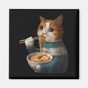 Süße Katze, die Ramen-Nudeln isst, lustiges Anime- Magnet