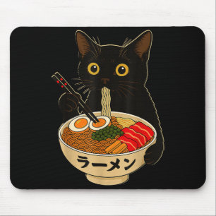 Süße Katze, die Ramen-Nudeln isst, lustiges Anime- Mousepad