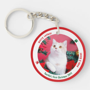 Süße Katze erstes Weihnachten individuelle Tierfot Schlüsselanhänger