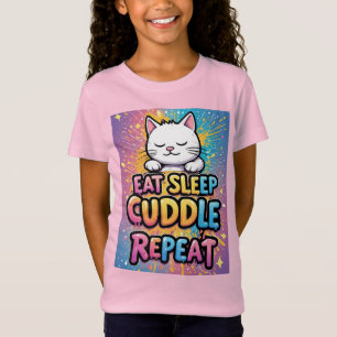 Süße Katze Essen Schlafen Kuscheln Wiederholen Für T-Shirt