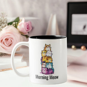 Süße Katze Farbige Wasserfarbe Lustiges Tier Custo Zweifarbige Tasse