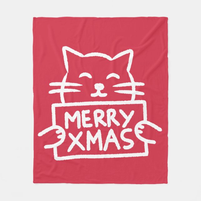 Süße Katze Frohe Weihnachten Fleecedecke (Vorderseite)